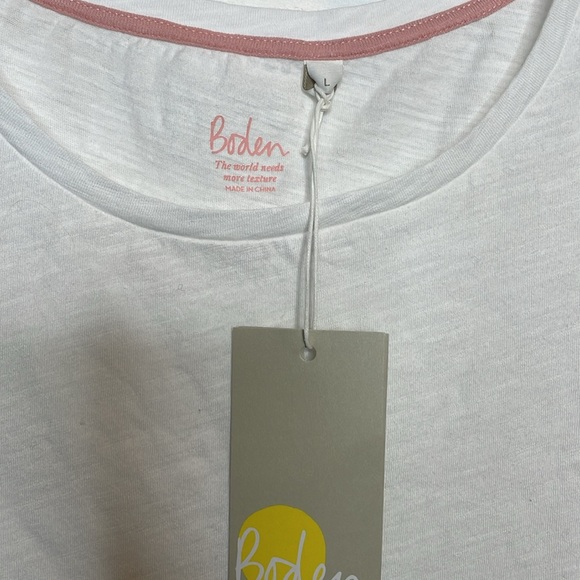 Boden Womens Large The Cotton Back Detail White Tee Shirt Slub Elevated Basic - Picture 7 of 9
